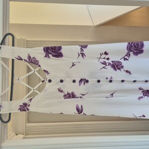 White with Purlpe Roses Dress criss cross back